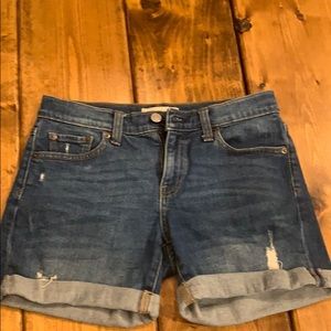 5" Mid Rise Distressed Denim Shorts